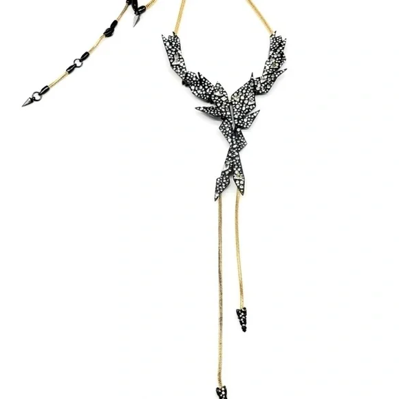 ALEXIS BITTAR Crystal Dark Edgy Shards Snake Chain Gold Gunmetal Lariat Necklace - Picture 11 of 15